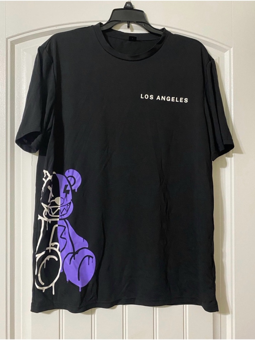 Mandinity SHEIN Black Tee with Purple & White Bear Graphic